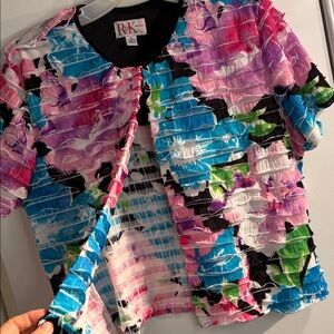 R&K Originals Vtg  Colorful Floral light ruffle jacket or coverup. Fits M/L